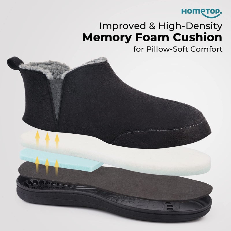 HomeTop Men's Bootie Slippers Comfy Warm Soft Non-slip Indoor Memory Foam House Shoes with Elastic Gores (12, Black) - Image 5
